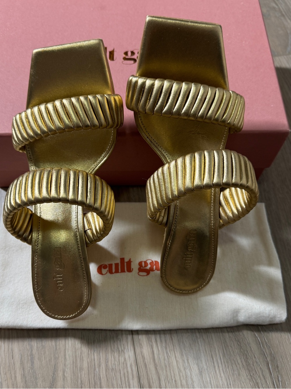 New Cult Gaia Valence Metallic Gold Wrapped O-Ring Heel Sandals Size 37 US 7 - Picture 8 of 12